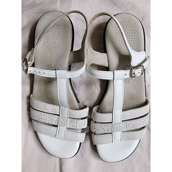 SAS Tripad Comfort Capri White T-Strap Buckle Wedge Sandals Shoes Women's 7‎ M - Picture 1 of 11